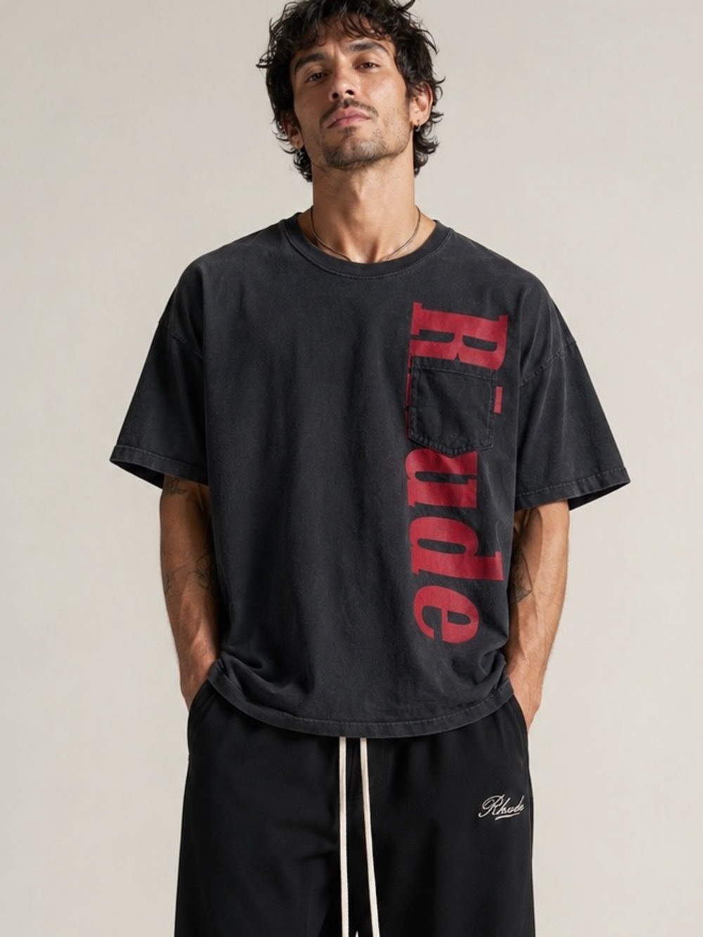 Y2K 90s RHUDE Men Black Pocket Logo Cotton Shirt XXL Luxury Streetwear Grunge